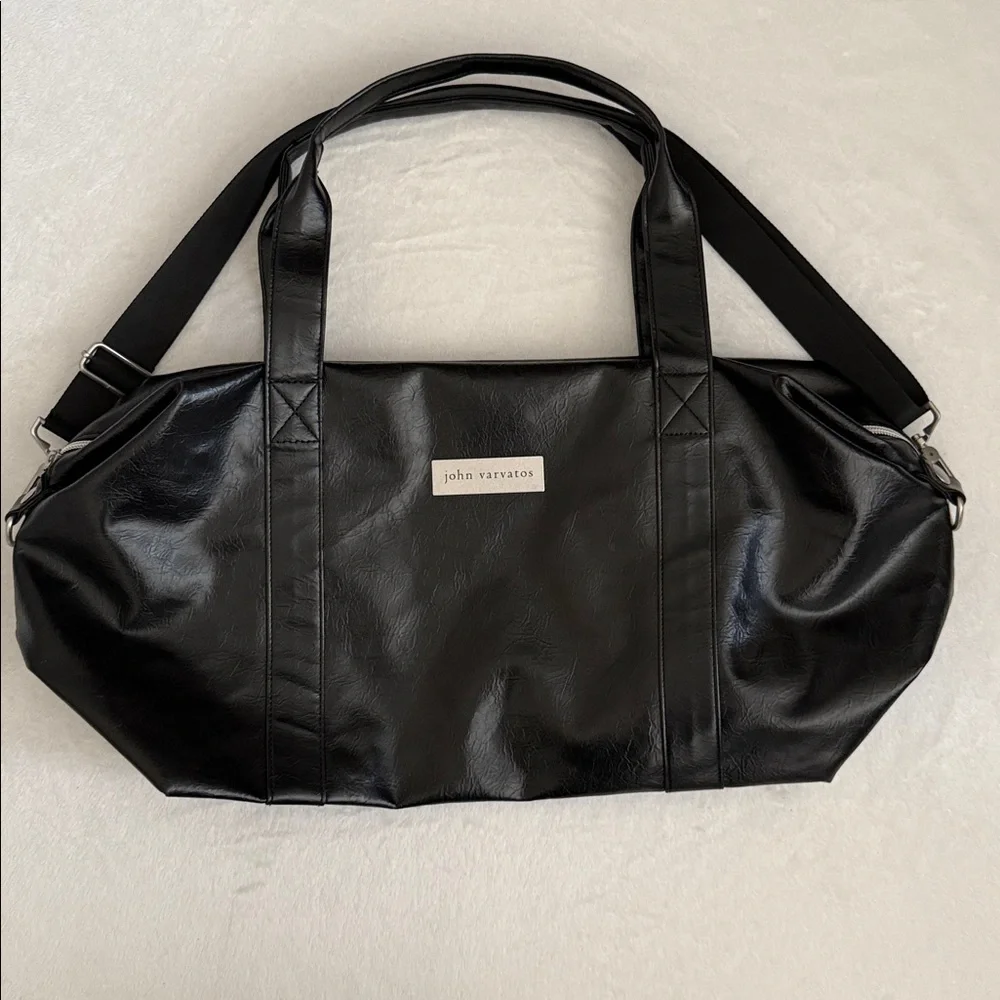 John Varvatos | Faux Leather Weekender Travel Duffel Tote Bag Shoulder Strap - Picture 2 of 16